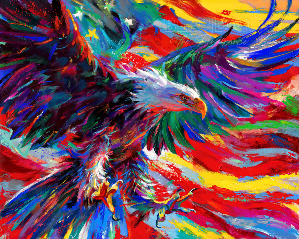 Eagle of Freedom - Blend Cota original oil painting - blended expressionism - blend cota studios art