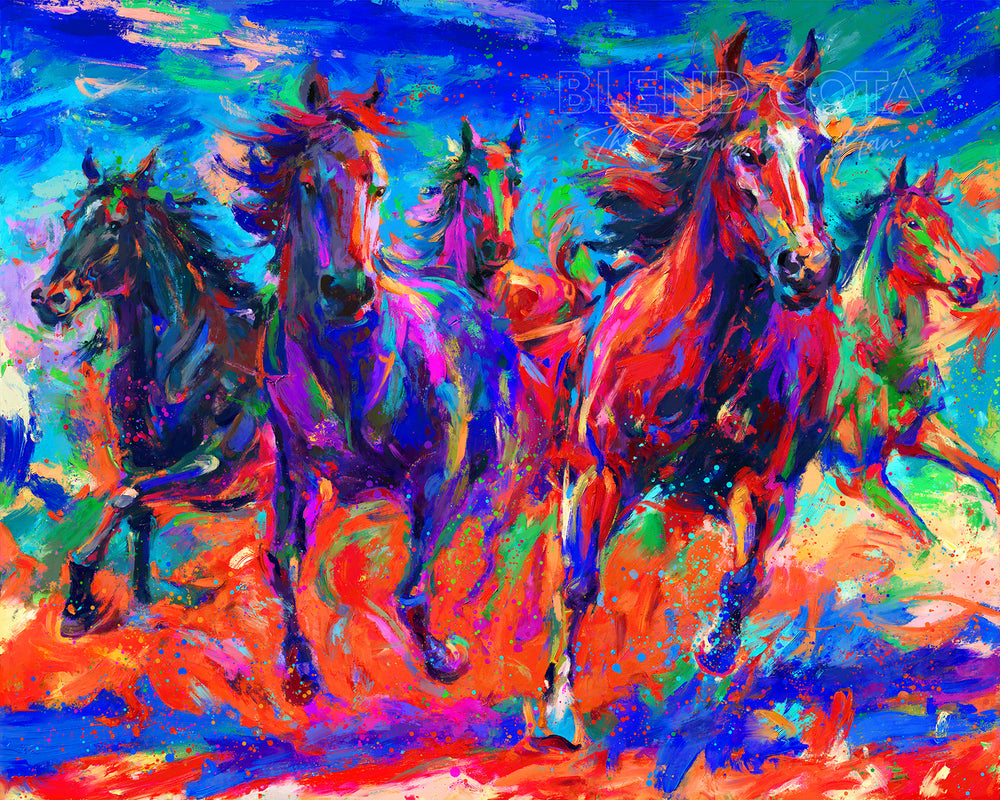 Gallop of the Wild horses - Blend Cota original oil painting - blended expressionism - blend cota studios art