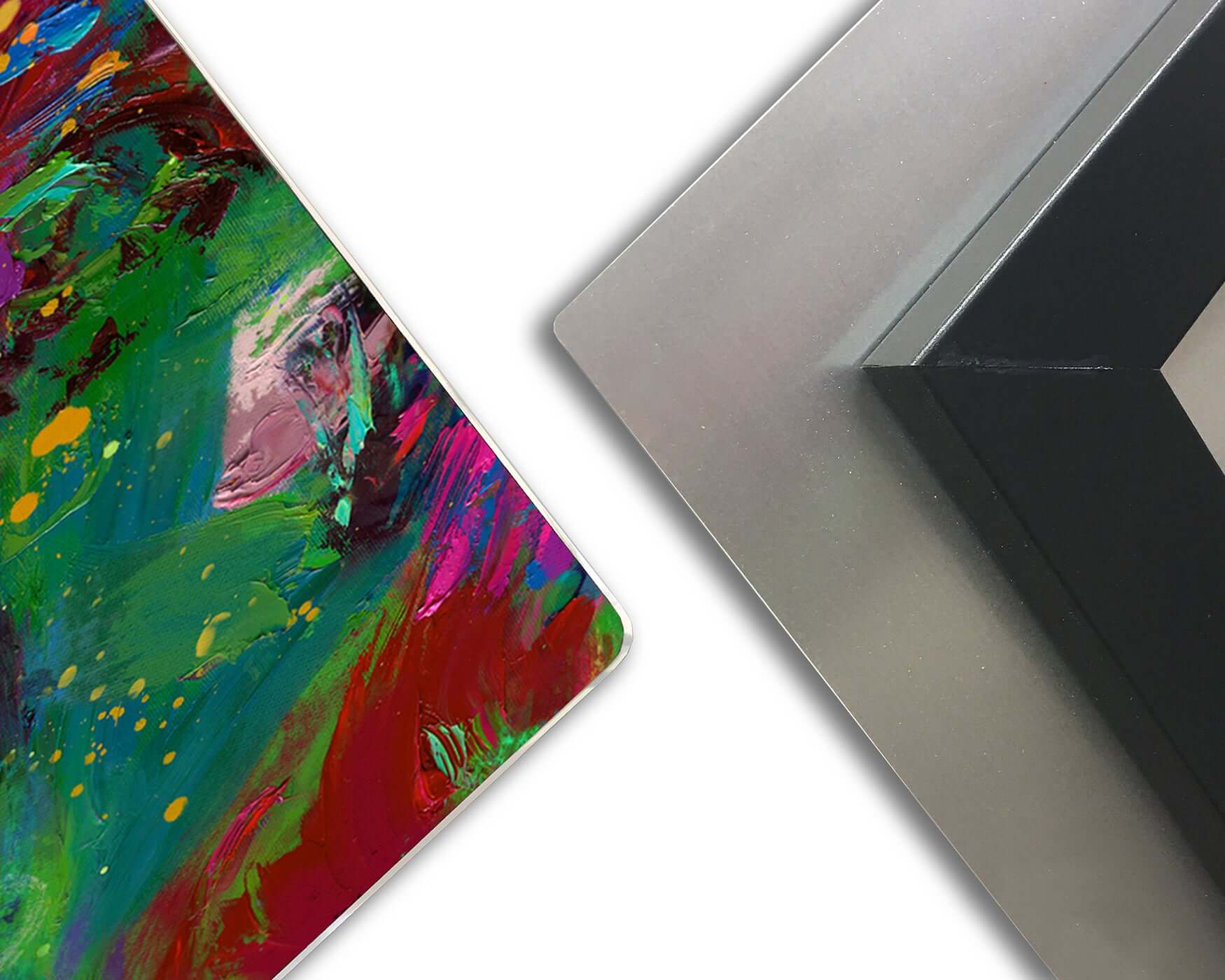 Close up detail of texture and shape of metal prints on front and back