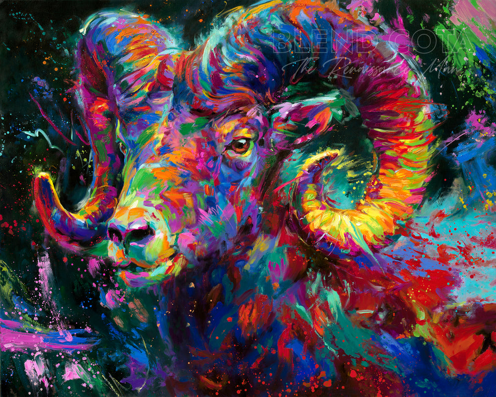 The Ram Spirit by Blend Cota original oil painting painted in the style of blended expressionism from blend cota studios art