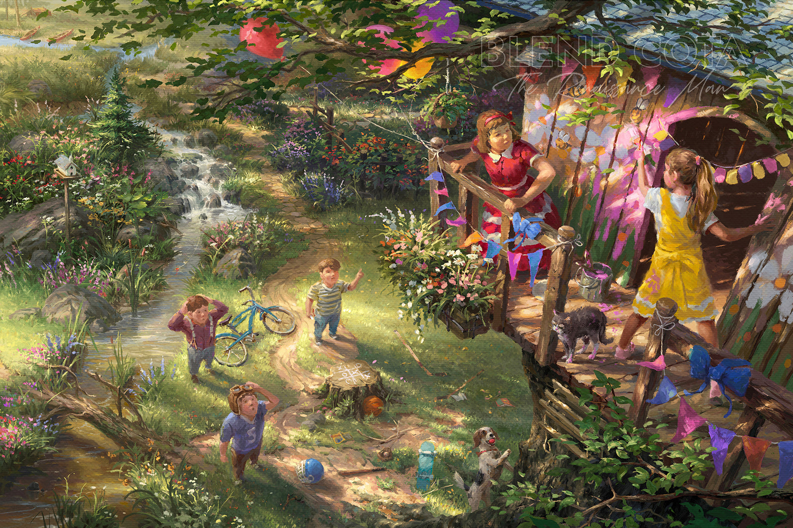 the treehouse - girls take over summer fun - Blend Cota original oil painting - renaissance revival - blend cota studios art