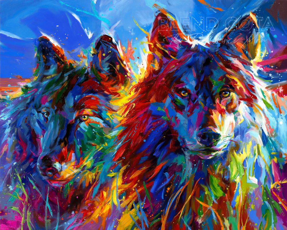 Wolves True Love by Blend Cota limited edition print and painting in the style of blended expressionism from blend cota studios art