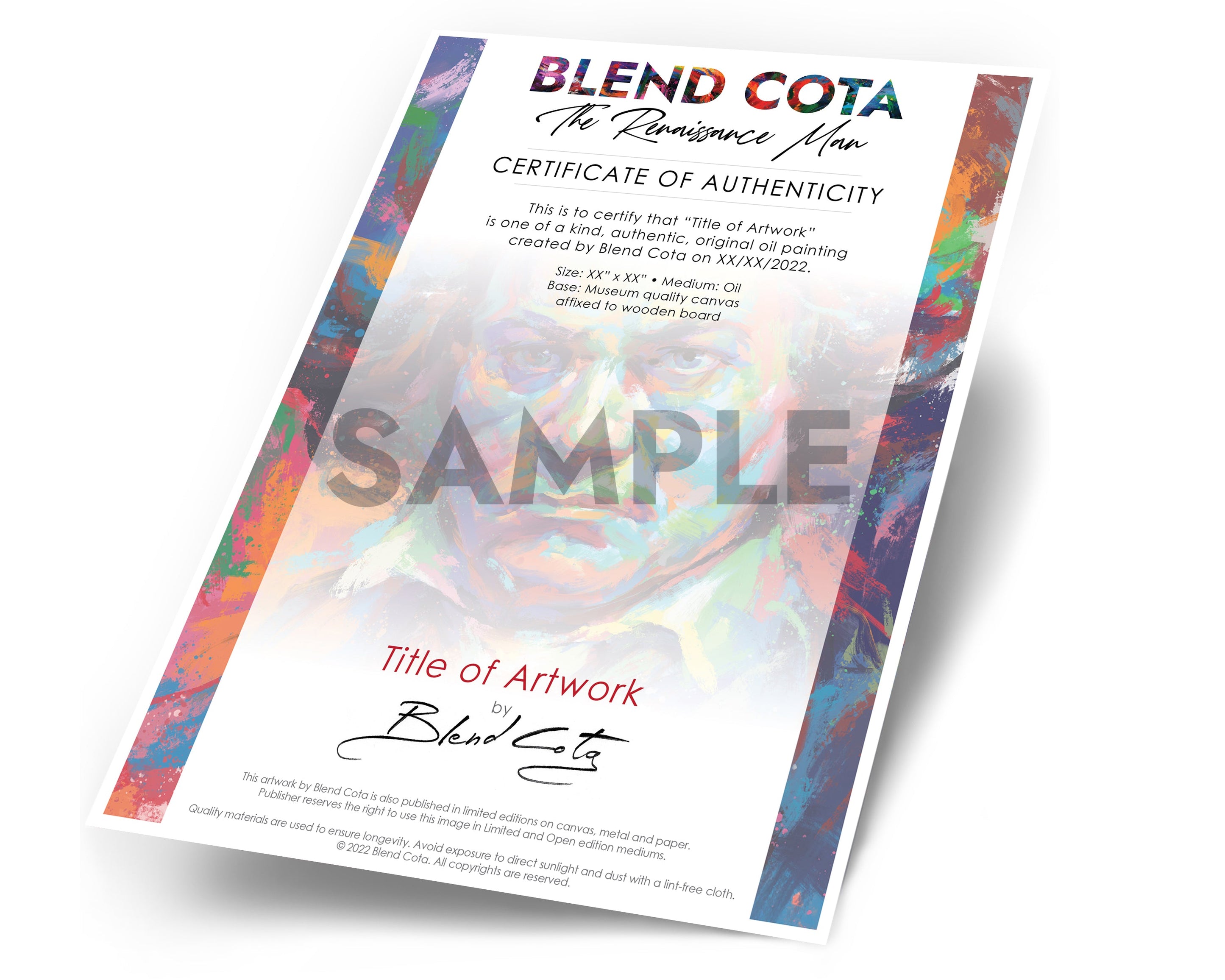 
                  
                    Blend Cota original oil painting certificate of authenticity
                  
                