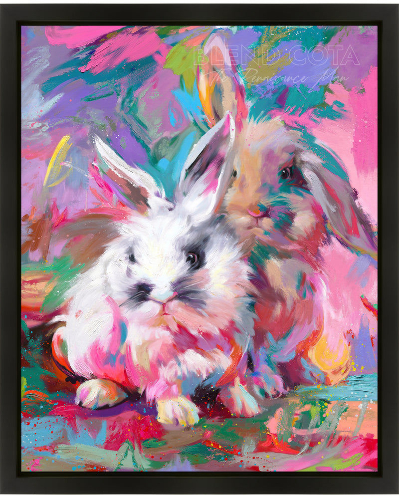 Fluffy Buns an Original Oil Painting from Blend Cota Studios in a black frame