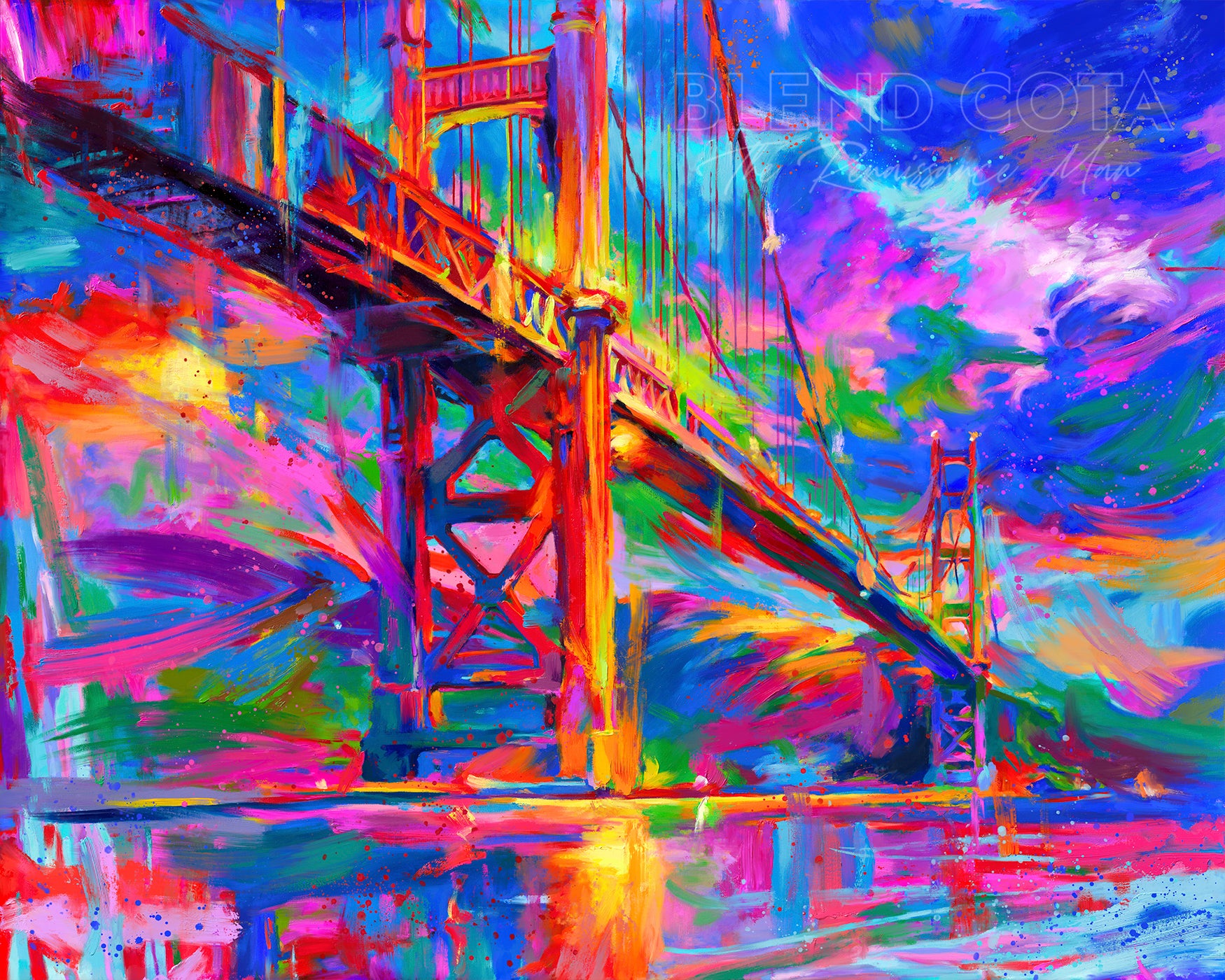 Golden Gate bridge - san francisco - Blend Cota original oil painting - blended expressionism - blend cota studios art