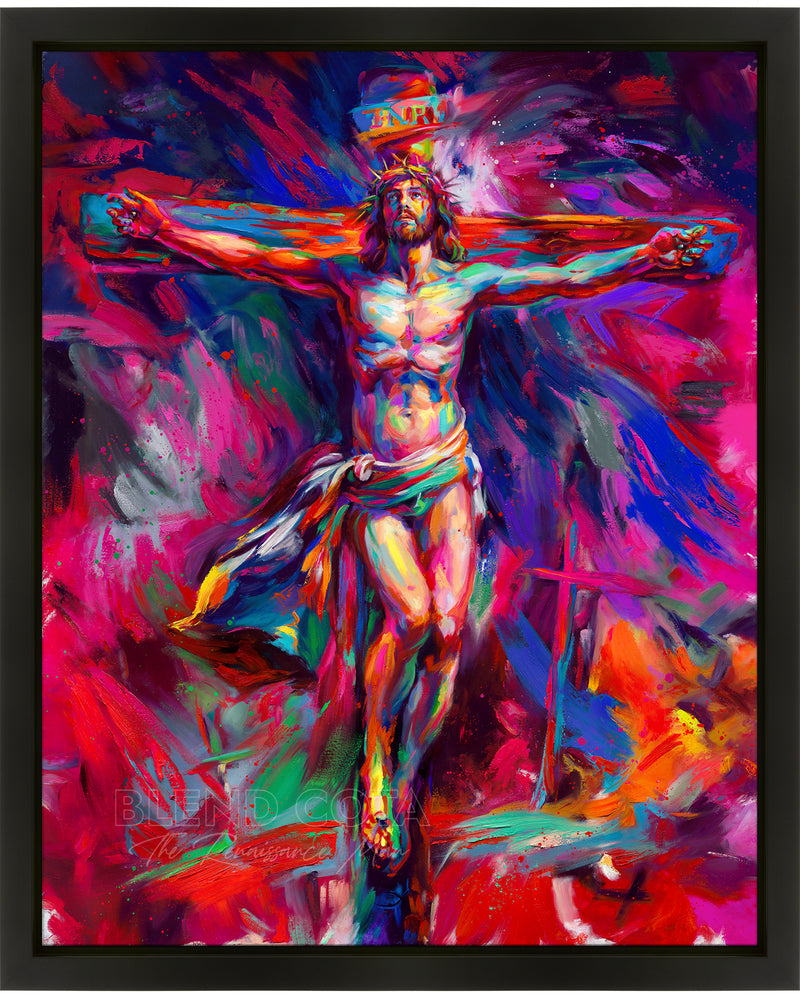 For The Love of God | Jesus Crucifixion an Original Oil Painting from Blend Cota Studios painting in a Black Frame