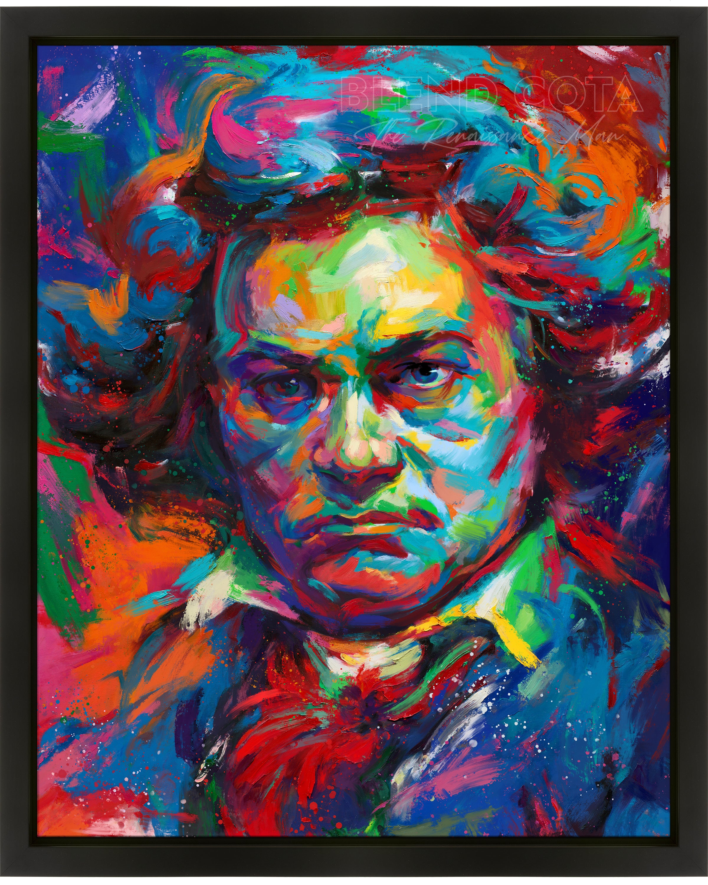 Beethoven - A Symphony of Color - Original Oil Painting from Blend Cota Studios in a black drop box  Framed