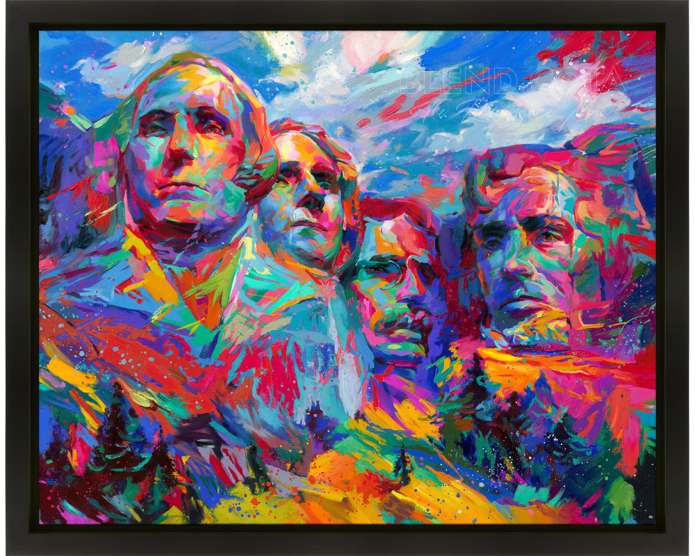Mount Rushmore | Hope For a Brighter Future original oil painting from Blend Cota Studios with a black frame