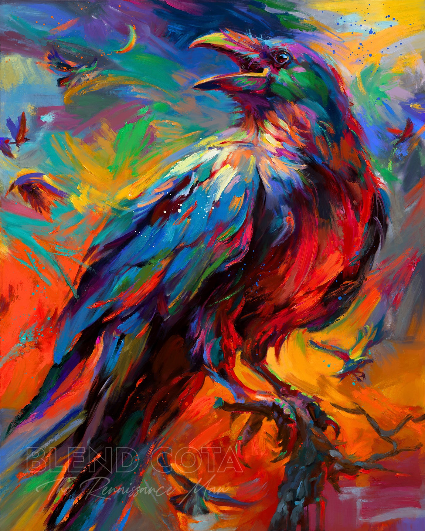 the mystical raven - Blend Cota original oil painting - blended expressionism - blend cota studios art
