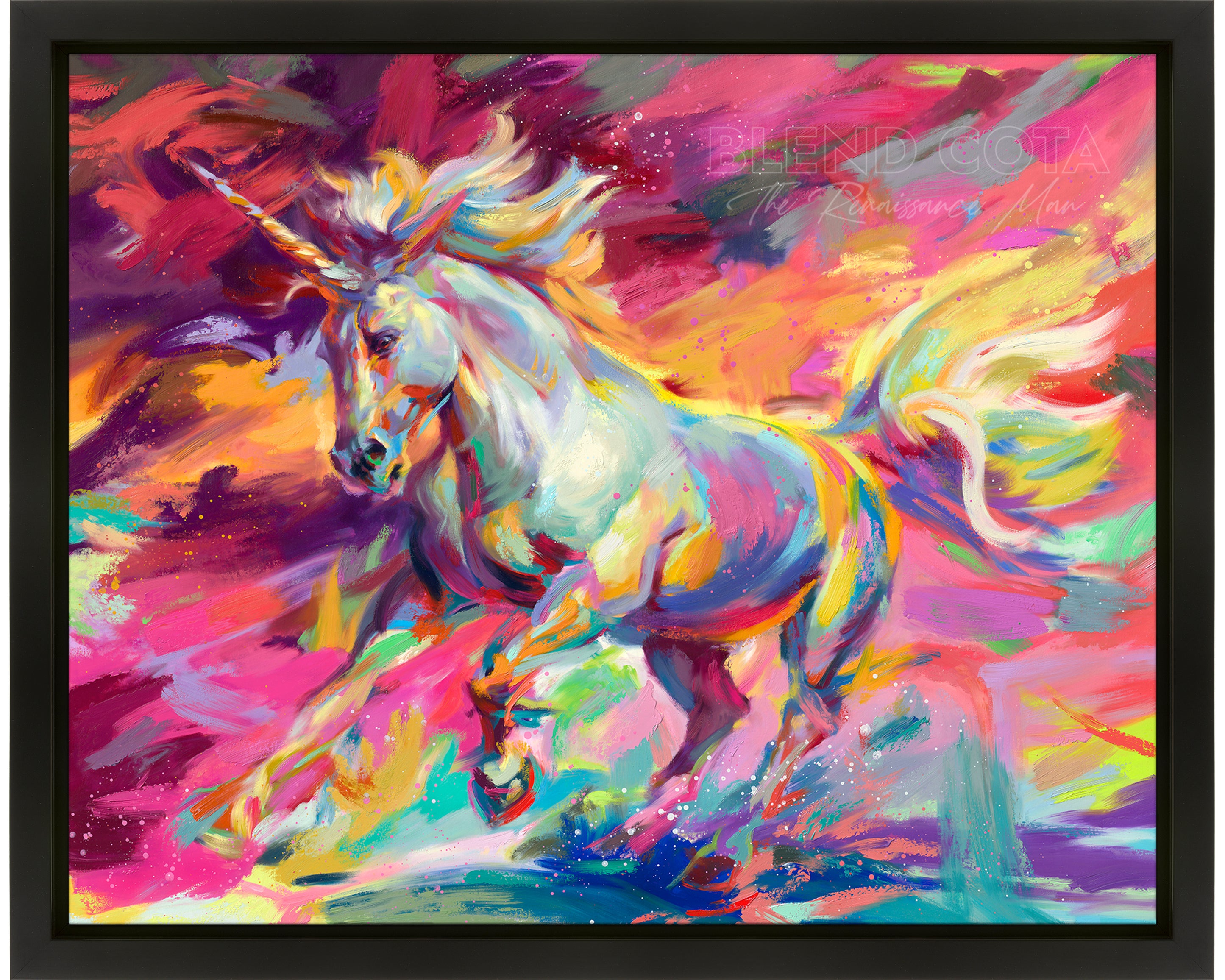 Unicorn an Original Oil Painting from Blend Cota Studios  in black frame