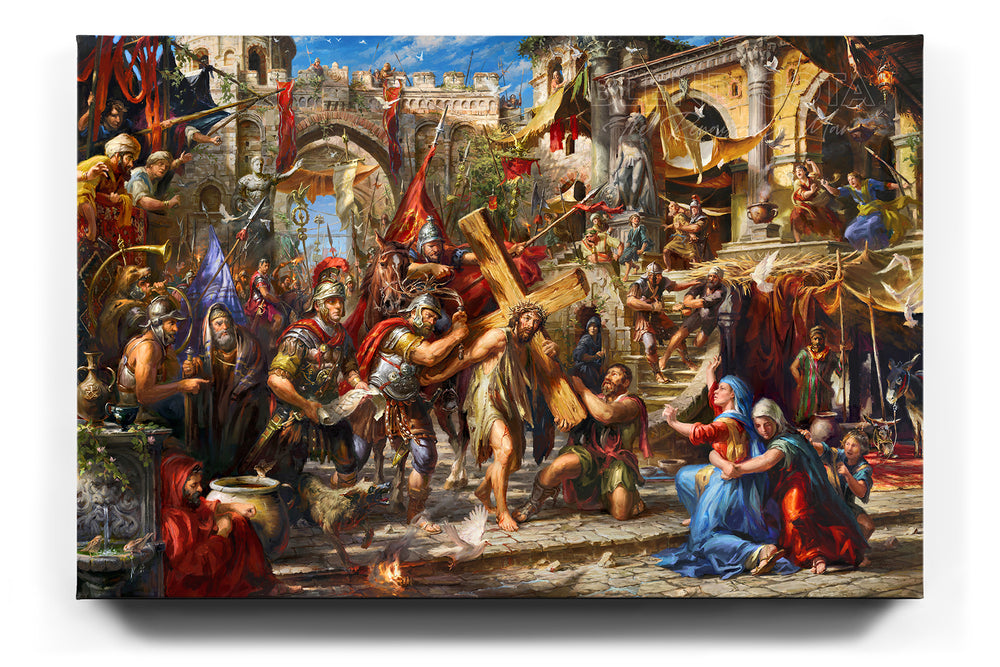 The Way of Love | Jesus Carrying His Cross - Blend Cota Limited Edition Art on Canvas - Blend Cota Studios 