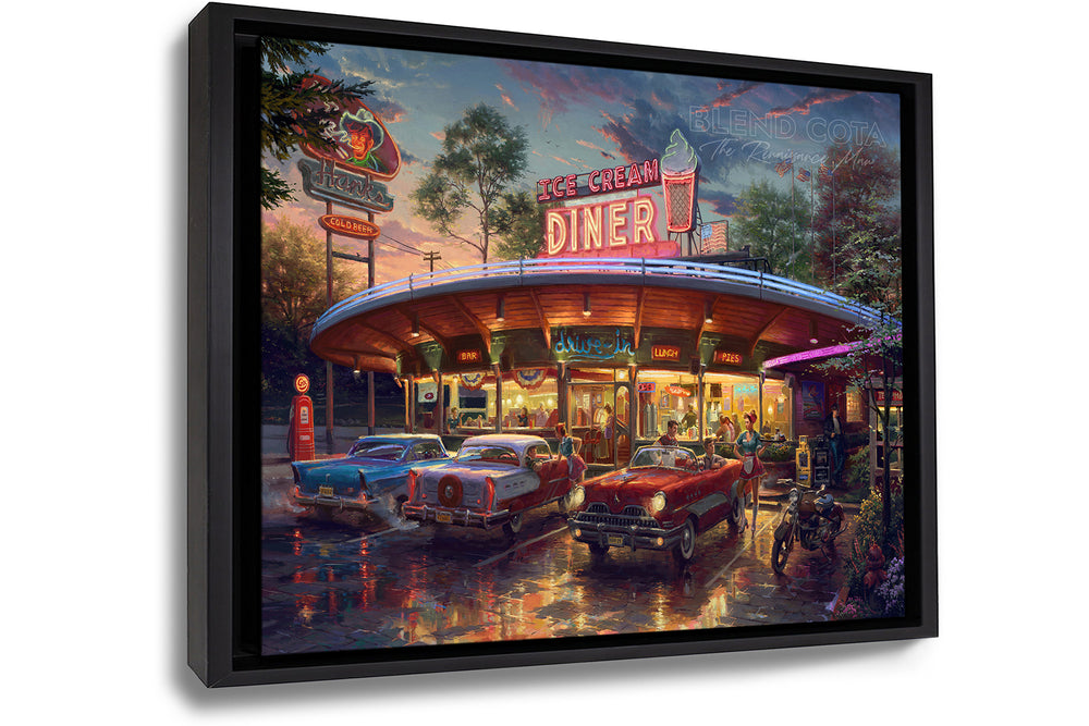 Meet You At The Diner - Blend Cota Art Print Framed on Canvas - Blend Cota Studios - Black Frame