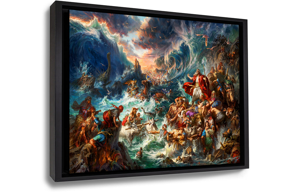 Nothing is Impossible | Moses Parting the Red Sea - Blend Cota Art Print Framed on Canvas - Blend Cota Studios - Black Frame