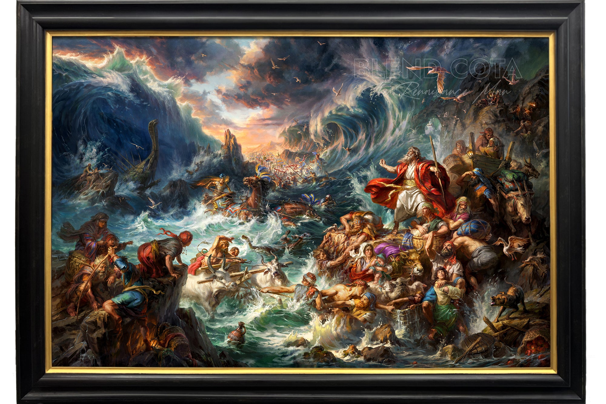 Nothing is Impossible | Moses Parting the Red Sea - Blend Cota Original Oil Painting Framed on Canvas - Blend Cota Studios - Black and Gold Frame