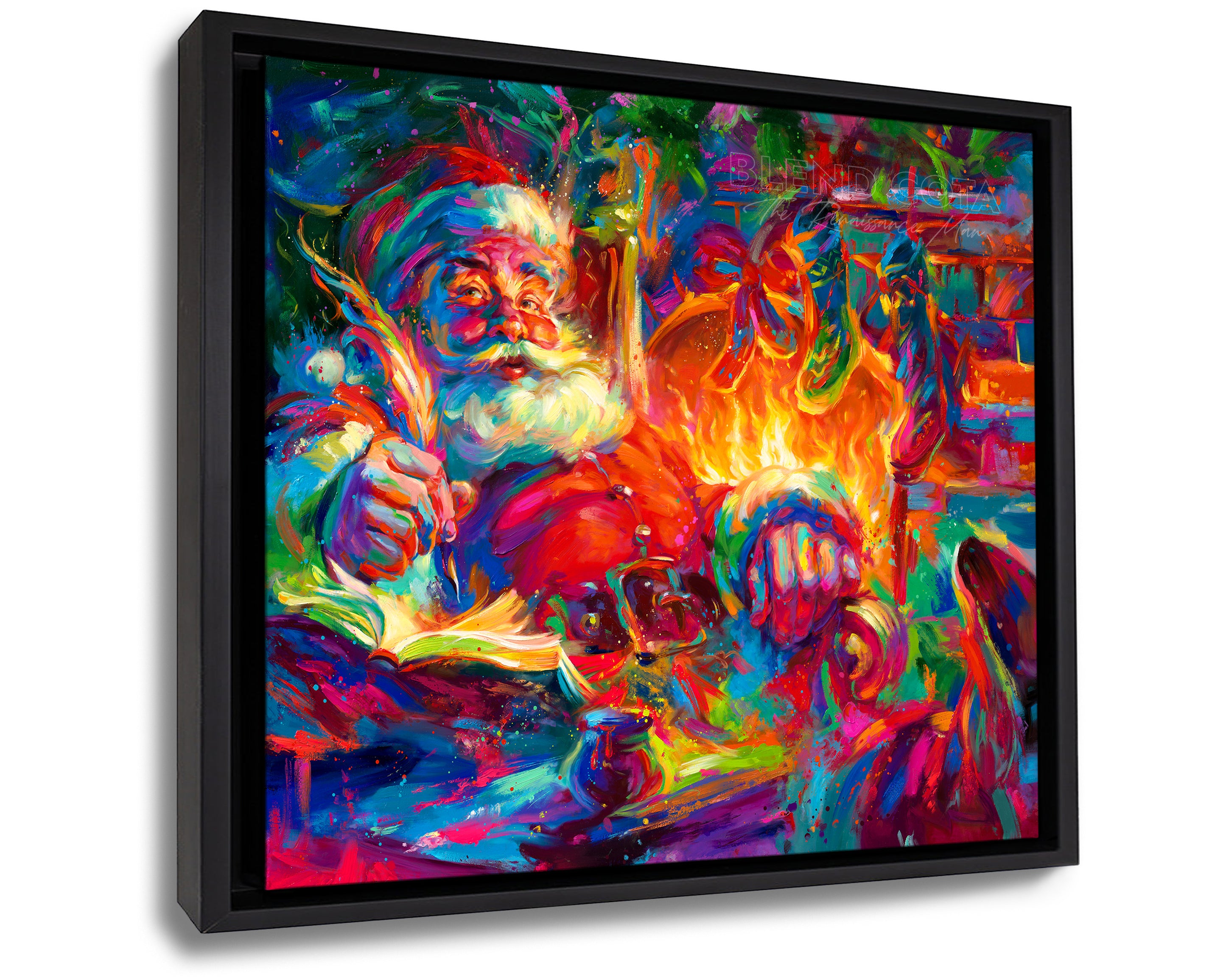 Santa claus painted by Blend Cota Art Print Framed on Canvas from Blend Cota Studios with a Black Frame