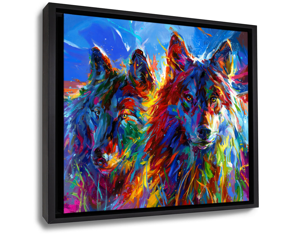 Wolves True Love painted by Blend Cota Art Print Framed on Canvas from Blend Cota Studios in a  Black Frame