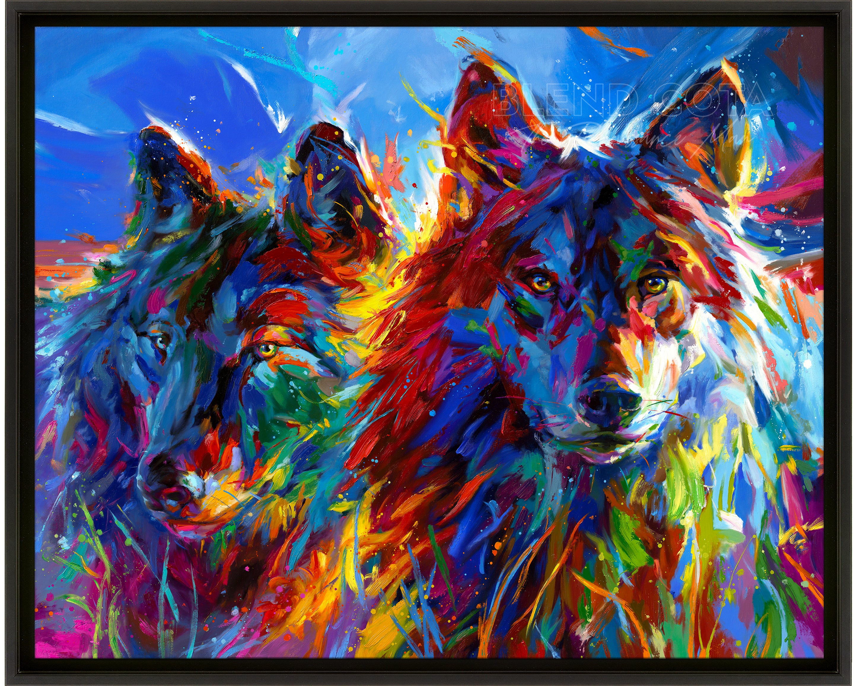 
                  
                    Wolves True Love painted by Blend Cota Limited Edition Art Framed on Canvas from Blend Cota Studios with a black frame
                  
                