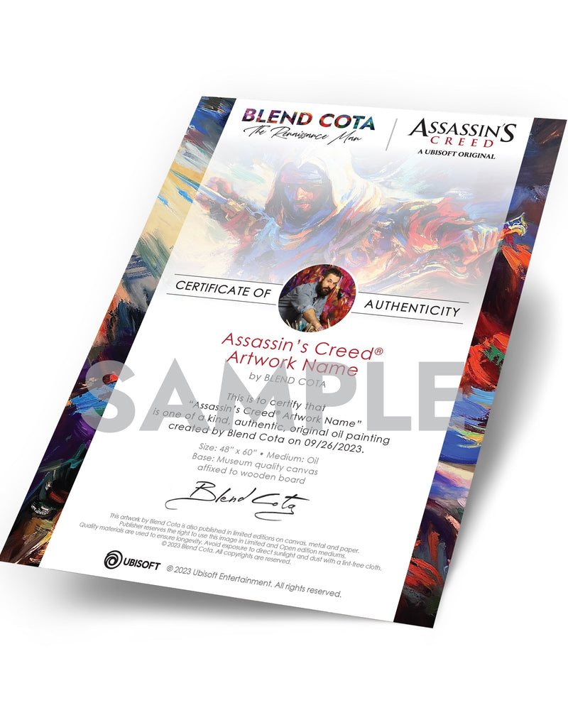 
                  
                    Sample of an Ubisoft and Blend Cota Studios original artwork certificate of authenticity
                  
                