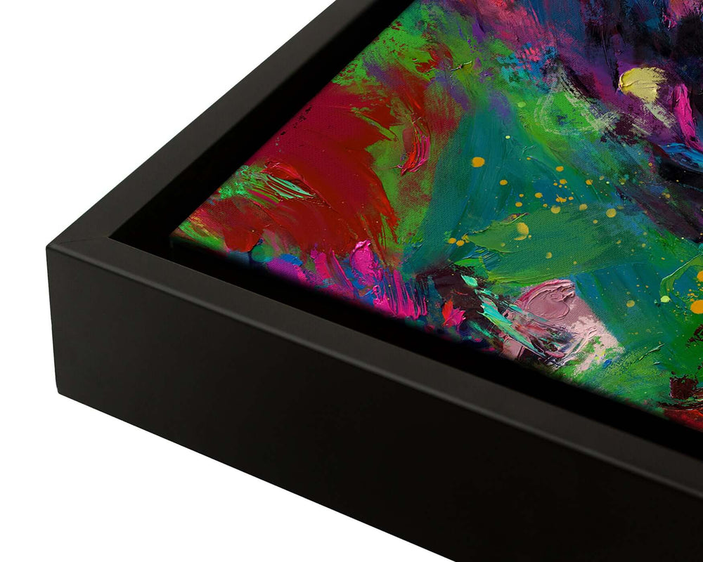 Canvas and black frame detail with color brushstrokes
