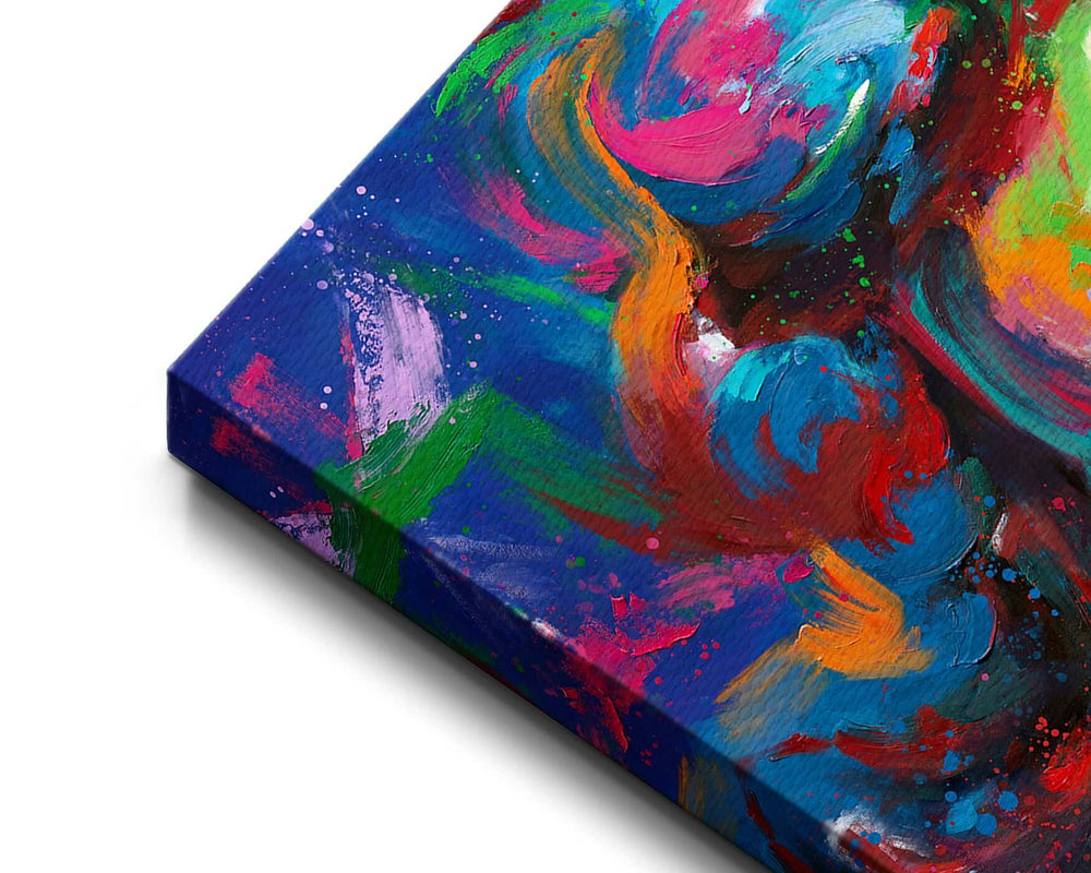 
                  
                    Detail of texture in gallery wrap canvas print in a colorful style
                  
                