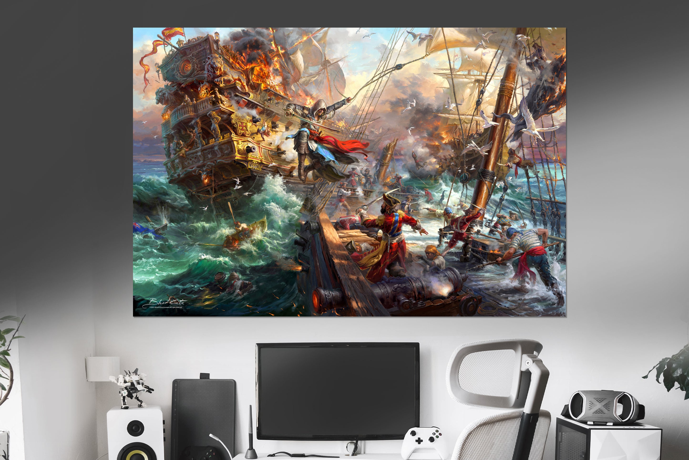 
                  
                    Large format art print on paper cardstock of Assassin's Creed Black Flag and Edward Kenway meticulously designed and painted with intricate details in a realistic style.
                  
                