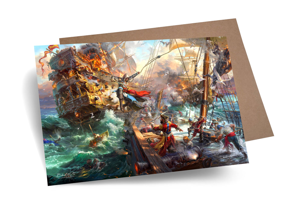 
                  
                    Art print on paper cardstock of Assassin's Creed Black Flag and Edward Kenway meticulously designed and painted with intricate details in a realistic style.
                  
                