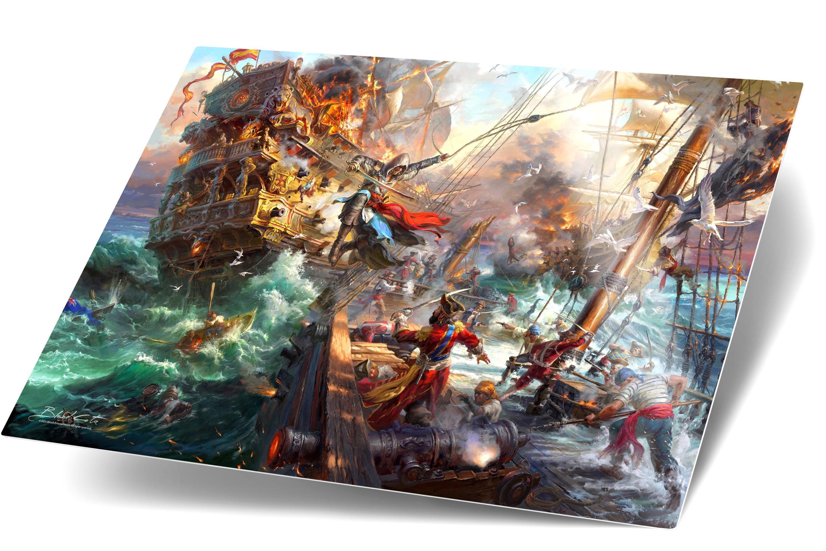 
                  
                    Art print on metal of Assassin's Creed Black Flag and Edward Kenway meticulously designed and painted with intricate details in a realistic style.
                  
                