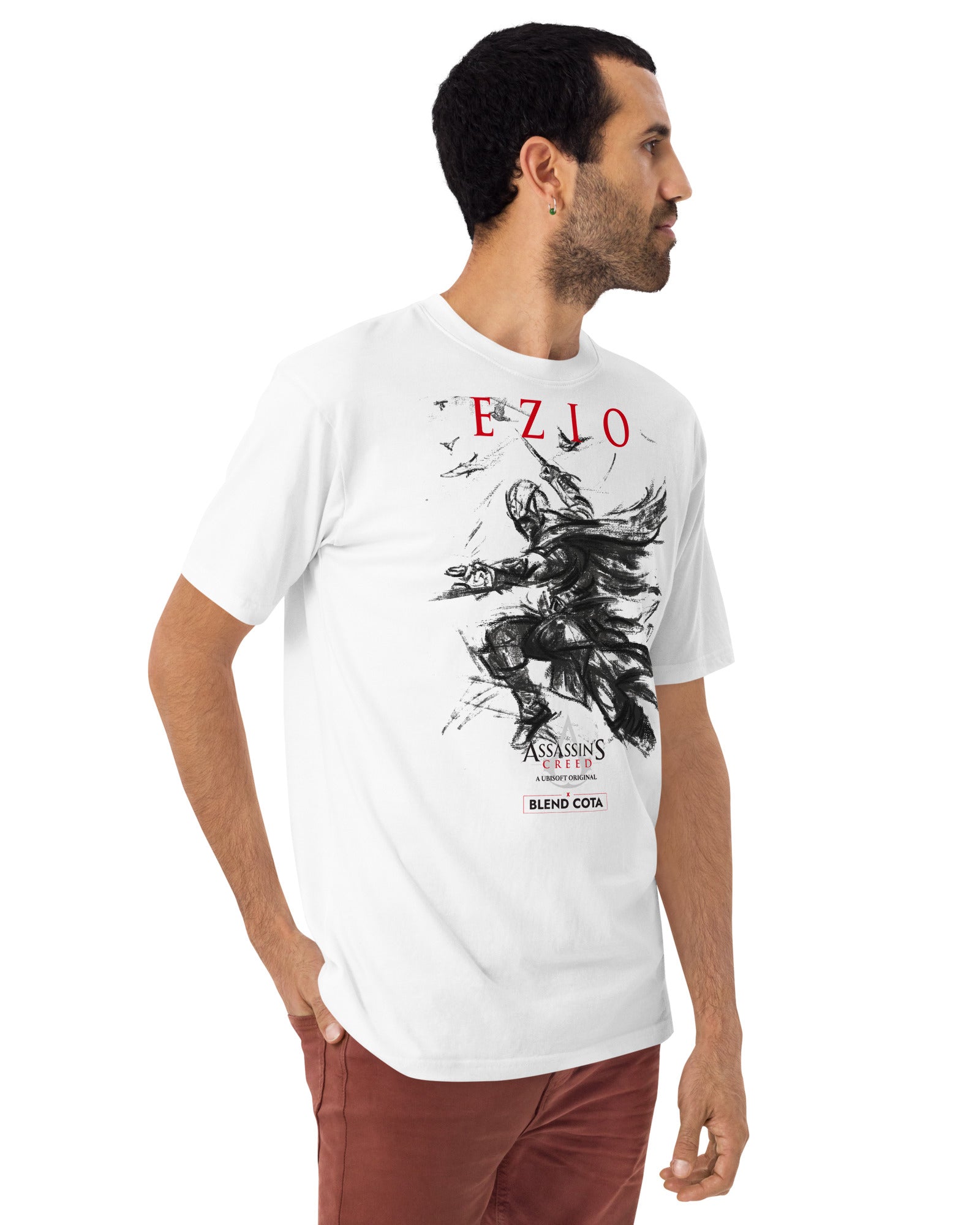 T-shirt en coton pour homme avec dessin d'Ezio Auditore d'Assassin's Creed®