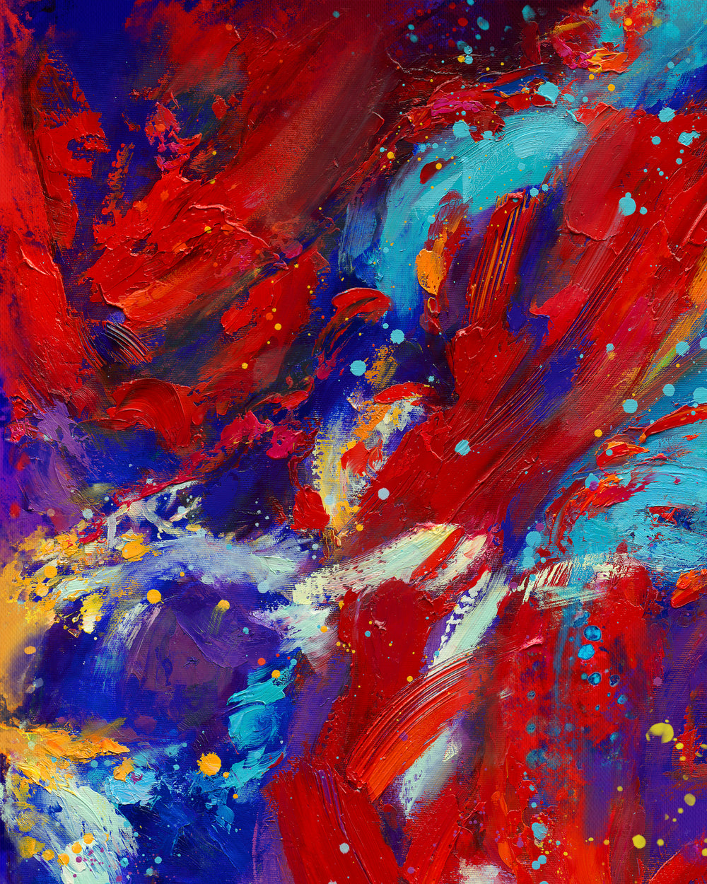 Oil on canvas original painting of Jason Momoa as Aquaman, DC Comics Arthur Curry, surrounded by the cool blue and purple colors of the ocean standing with pride holding his trident in colorful brushstrokes, color expressionism style detailed close up.