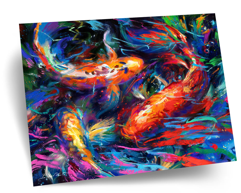 
                  
                    A multicolor liquid world of brushstrokes and koi fish dancing in the sunlit waters.
                  
                