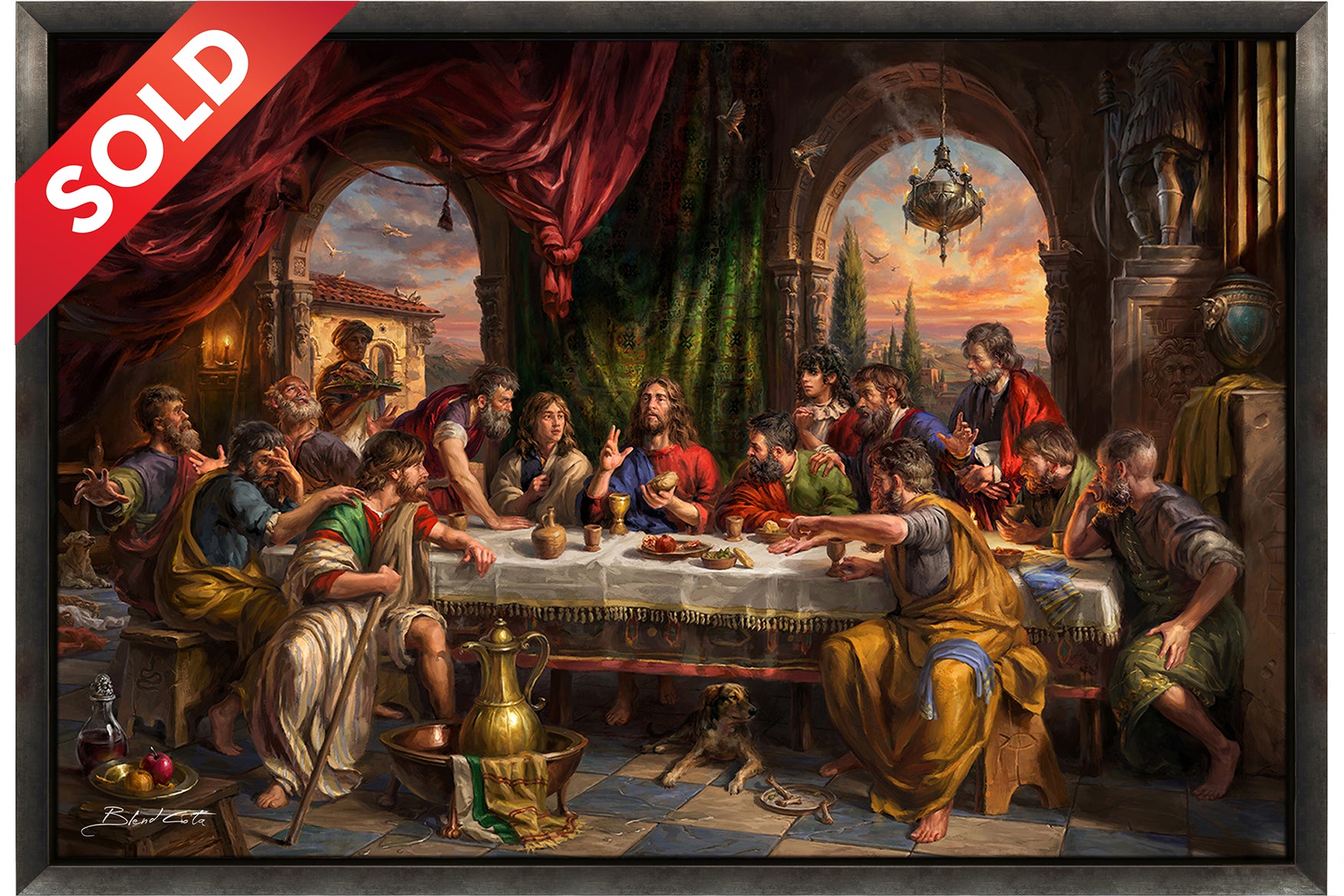 
                  
                    group of apostles at table around jesus at last supper oil painting
                  
                