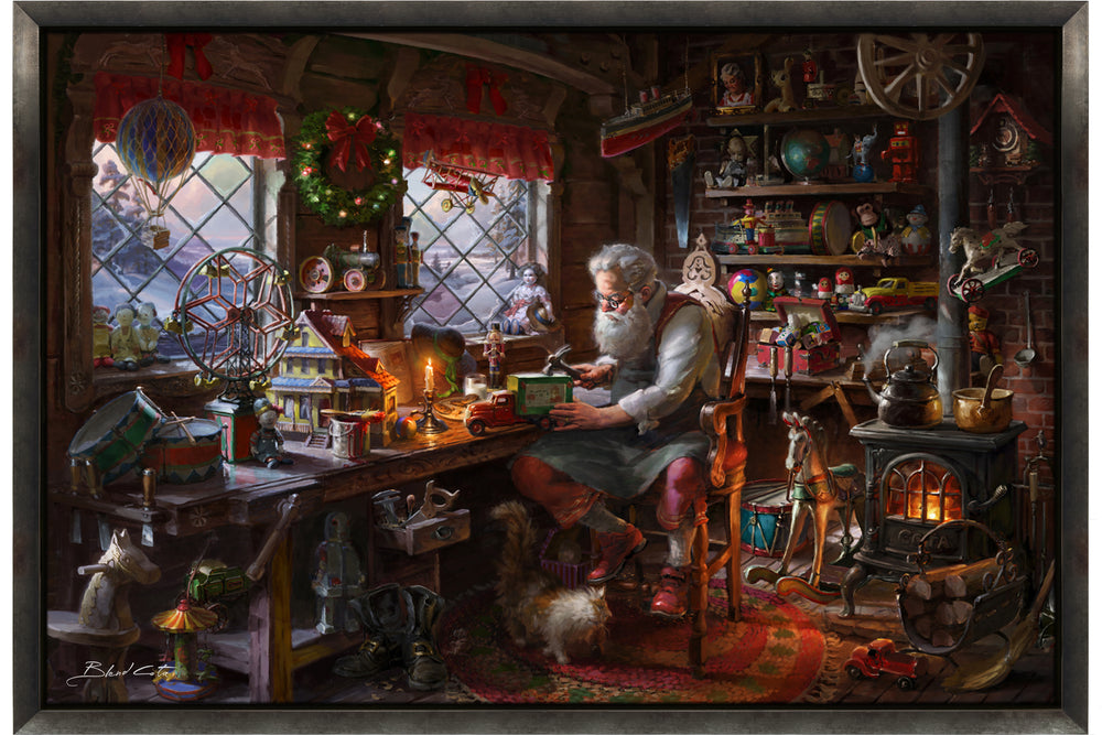 Père Noël dans son atelier (peinture originale)