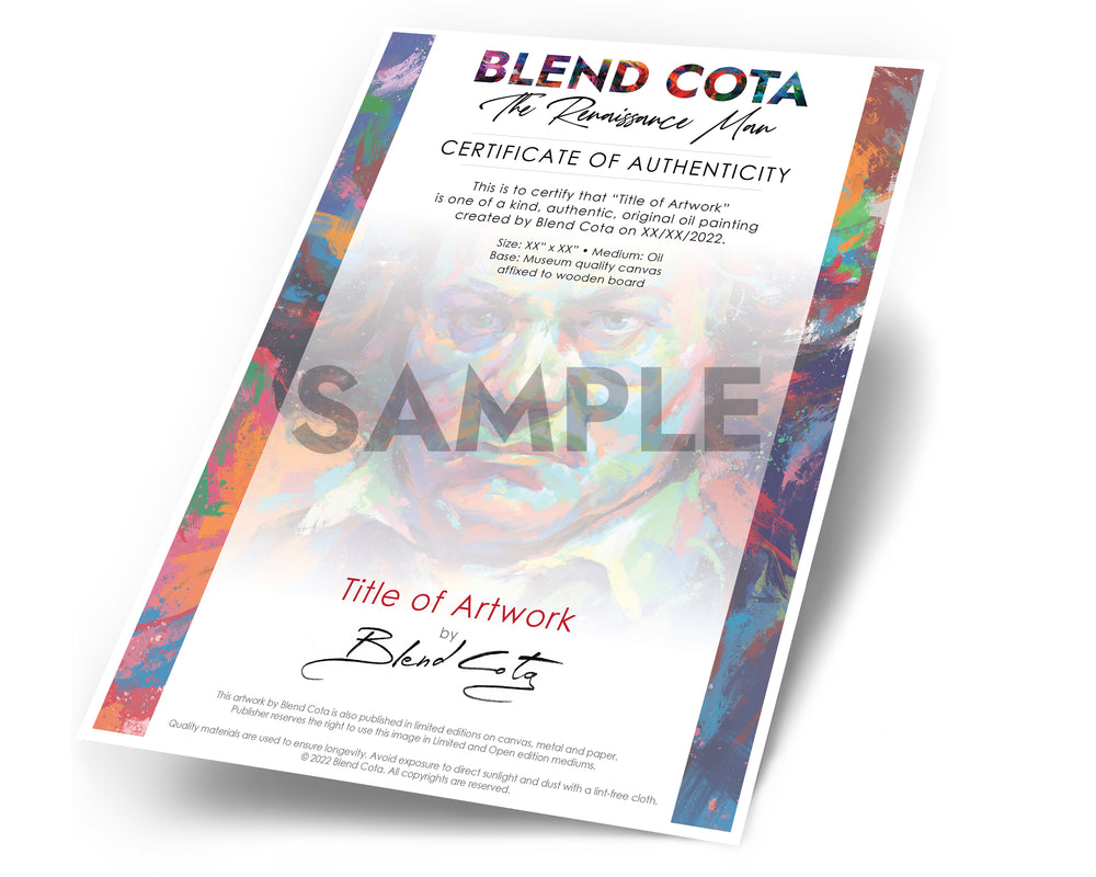 Santa - Blend Cota Original Oil Painting Framed on Canvas - Blend Cota Studios - certificate