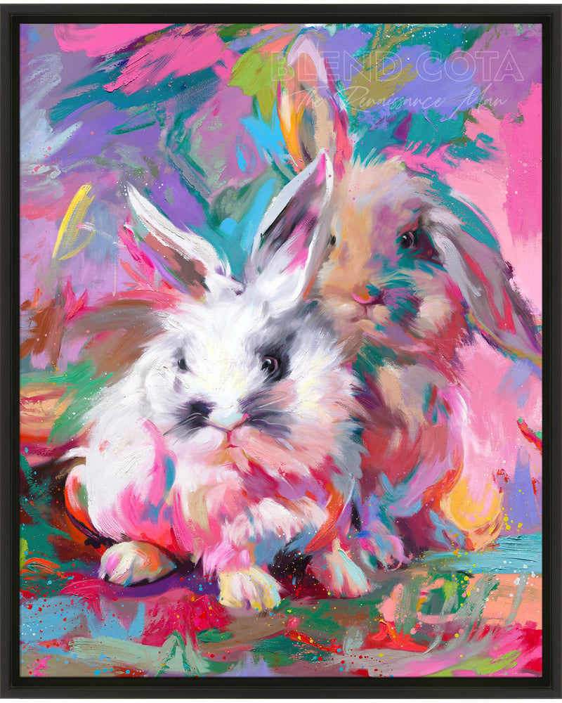 
                  
                    Fluffy Buns - Blend Cota Limited Edition Art on Canvas - Blend Cota Studios painting in a thin black frame
                  
                