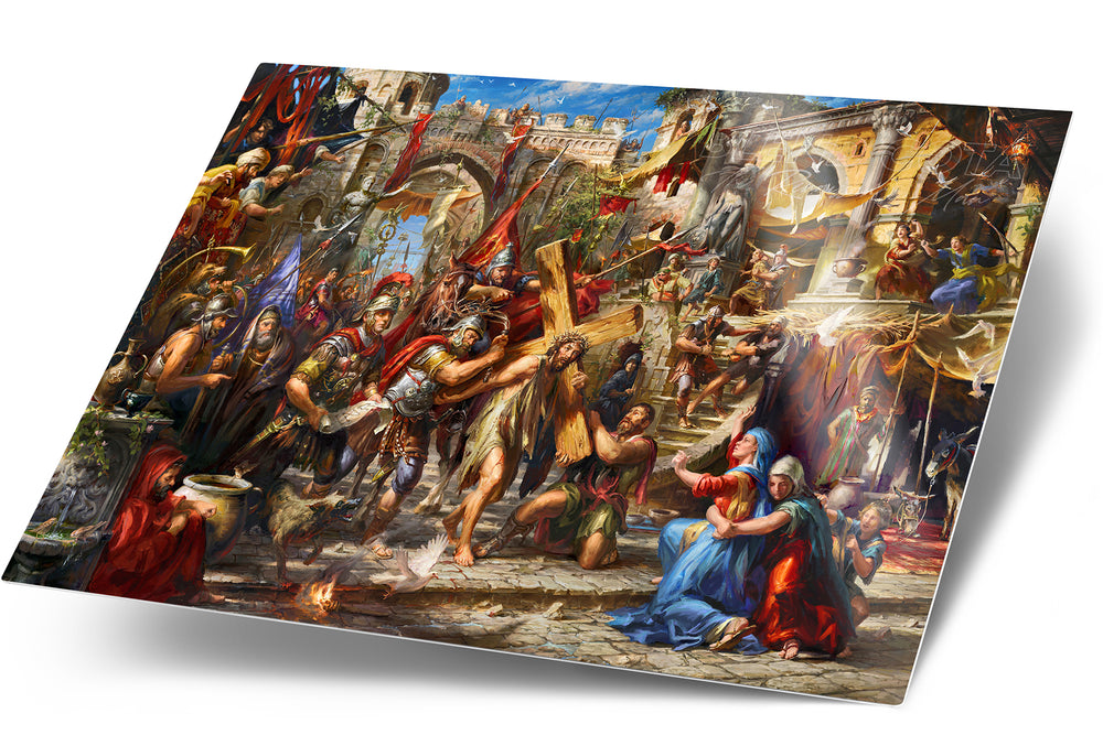 The Way of Love | Jesus Carrying His Cross - Blend Cota Art Print on Metal - Blend Cota Studios 
