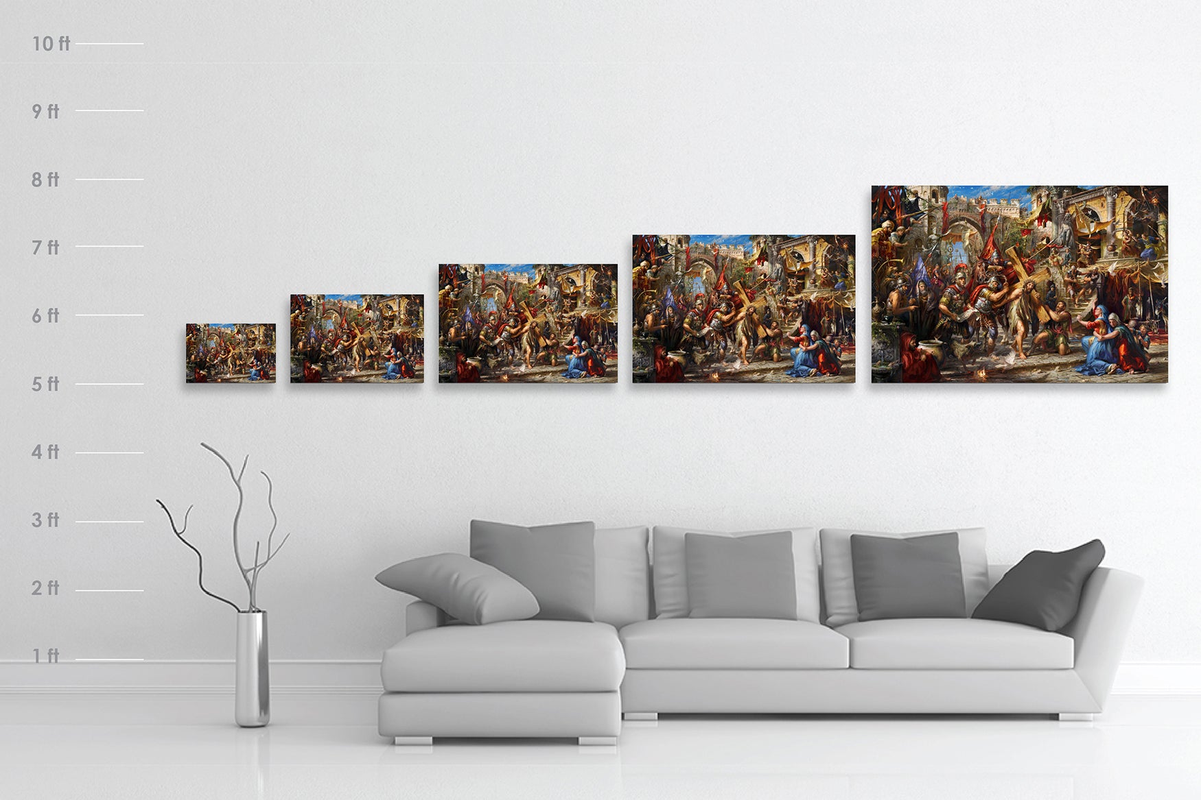 
                  
                    The Way of Love | Jesus Carrying His Cross - Blend Cota Limited Edition Art on Metal - Blend Cota Studios - size chart comparison
                  
                