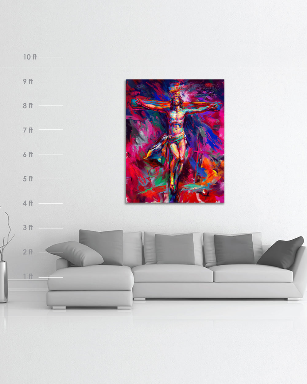 For The Love of God | Jesus Crucifixion - Blend Cota Framed Original Oil Painting - Blend Cota Studios - Size chart