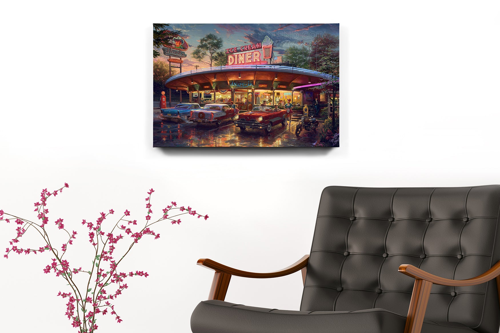 
                  
                    Meet You At The Diner - Blend Cota Art Print Framed on Canvas - Blend Cota Studios 
                  
                