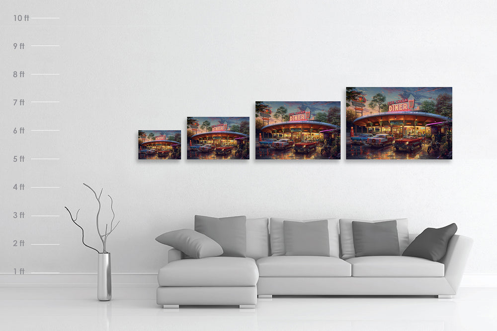 Meet You At The Diner - Blend Cota Limited Edition Art on Metal - Blend Cota Studios - size chart comparison