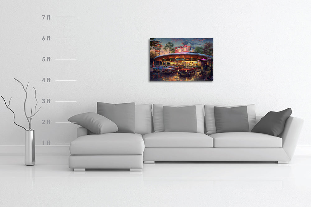 Meet You At The Diner - Blend Cota Original Oil Painting Framed on Canvas - Blend Cota Studios - Size chart