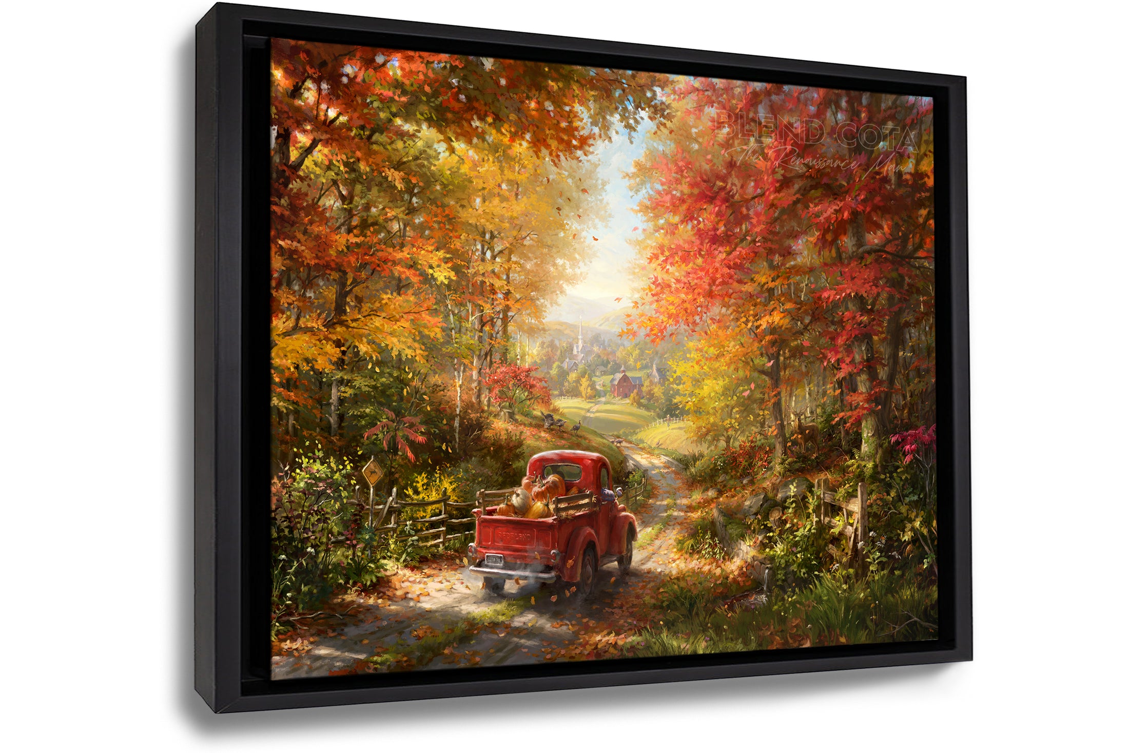 The Place I Belong | Fall Road Autumn Leaves- Blend Cota Art Print Framed on Canvas - Blend Cota Studios