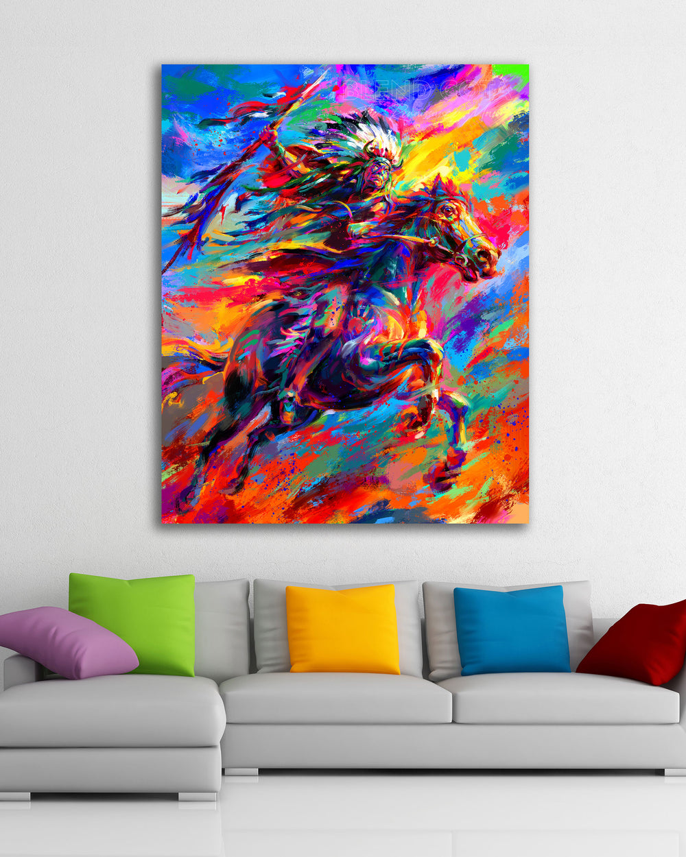 Geronimo | Native American on Horseback - Blend Cota Original Oil Painting Framed - Blend Cota Studios 