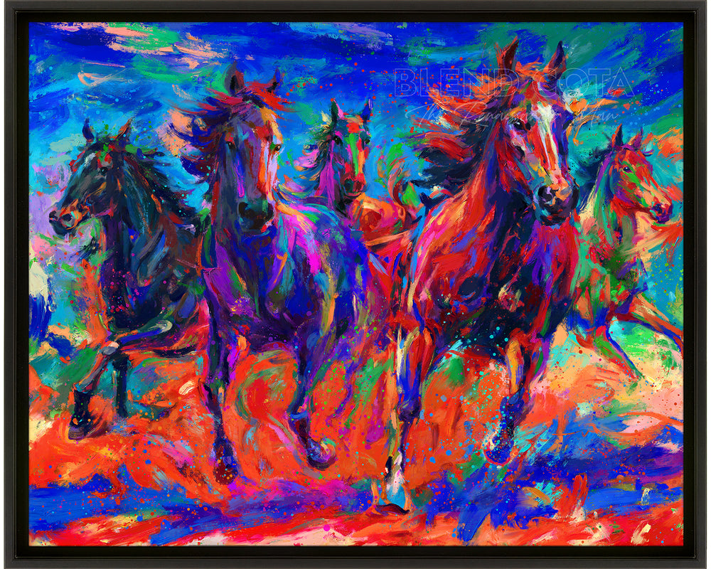 Gallop of the Wild - Blend Cota Limited Edition Art Framed on Canvas- Blend Cota Studios - Black Frame 