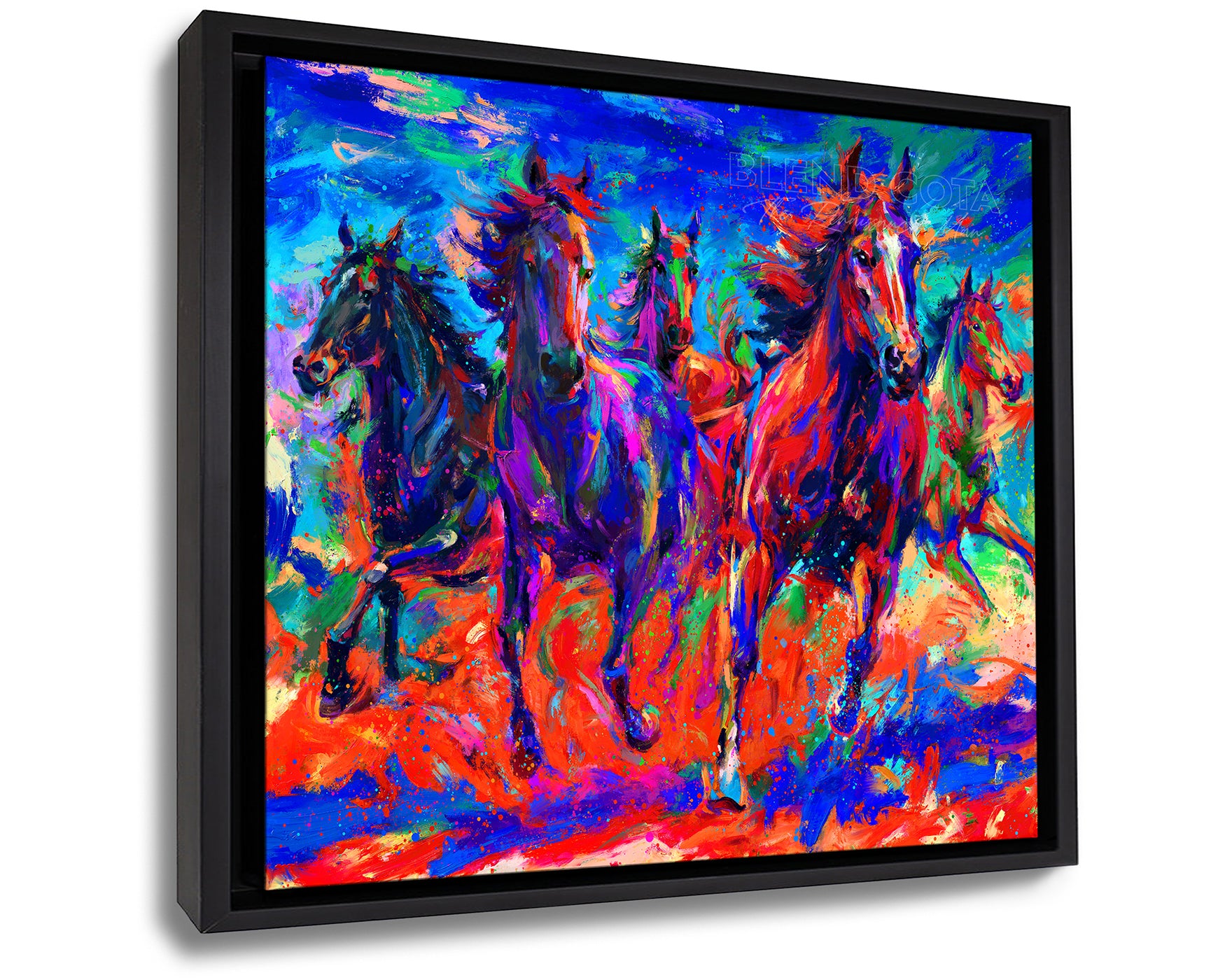 Gallop of the Wild - Art Print Framed on Canvas- Blend Cota Studios - Black Frame