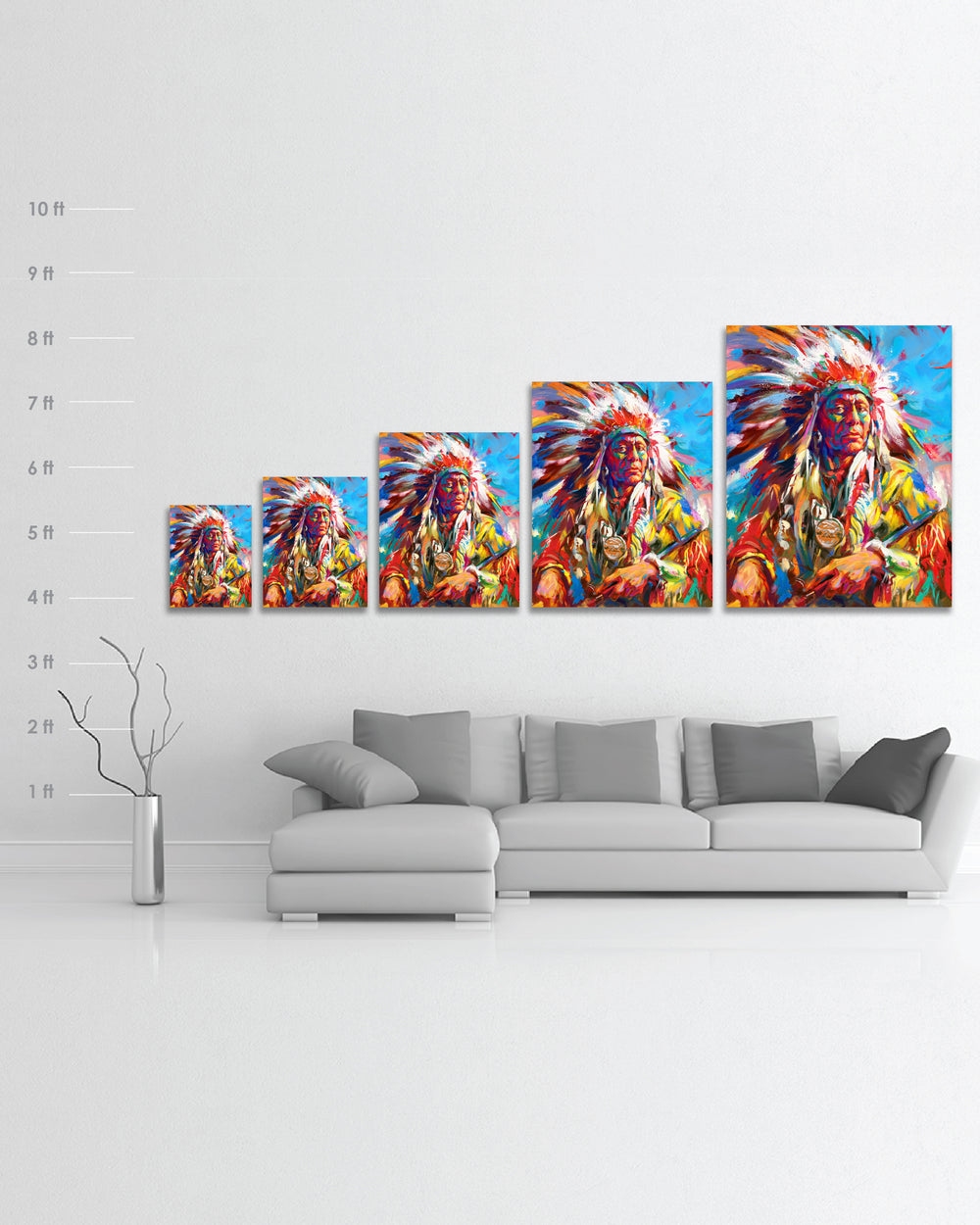 native american portrait in size reference scale chart