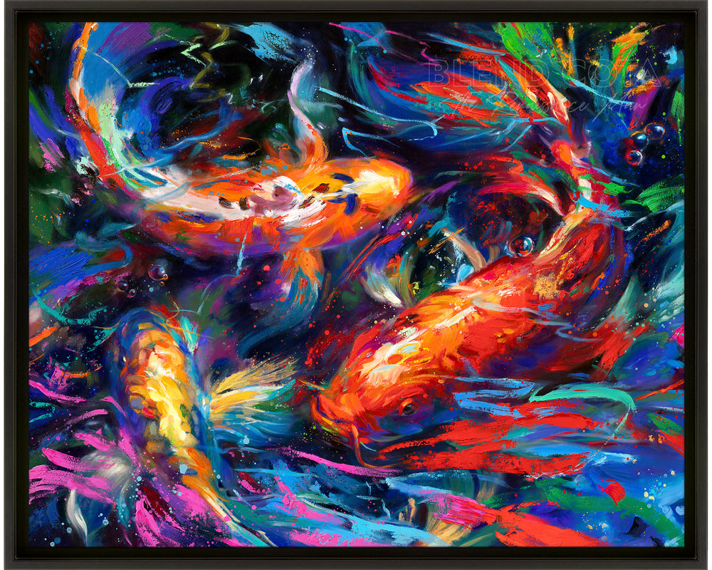 Koi Garden - Blend Cota Limited Edition Art Framed on Canvas - Blend Cota Studios painting in a black frame