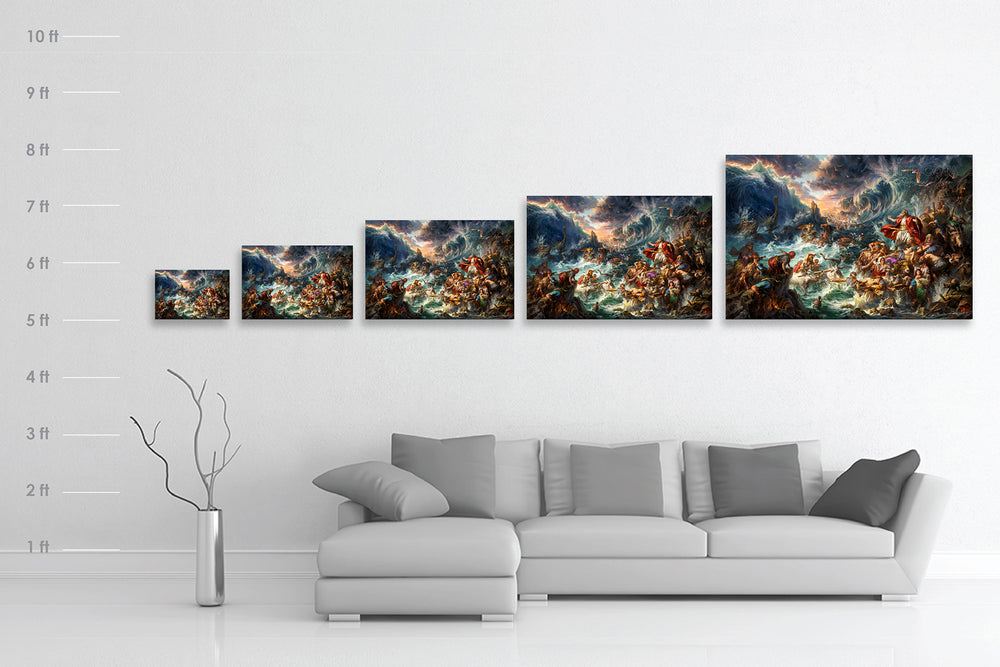 
                  
                    Nothing is Impossible | Moses Parting the Red Sea - Blend Cota Limited Edition Art on Metal - Blend Cota Studios - Size chart comparison
                  
                
