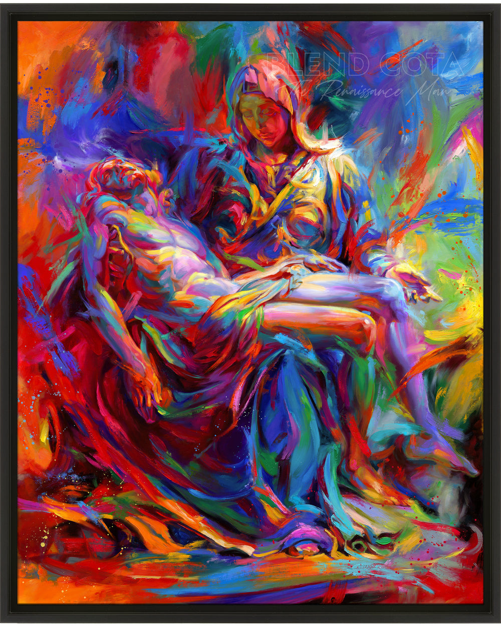 The Colors of Pieta - Blend Cota Limited Edition Art Framed on Canvas - Blend Cota Studios - Black Frame 