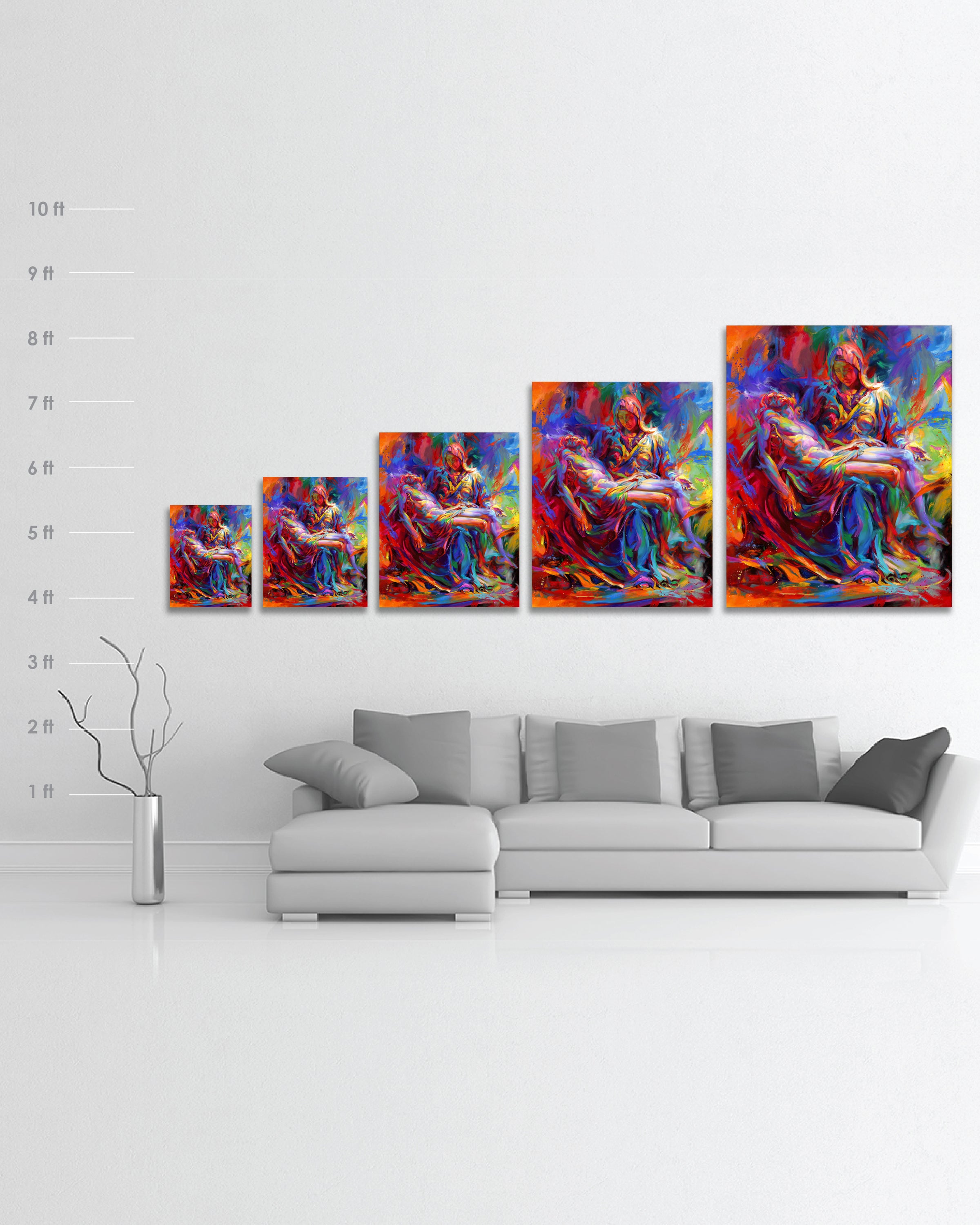 
                  
                    The Colors of Pieta - Blend Cota Limited Edition Art on Metal - Blend Cota Studios - size chart comparison
                  
                