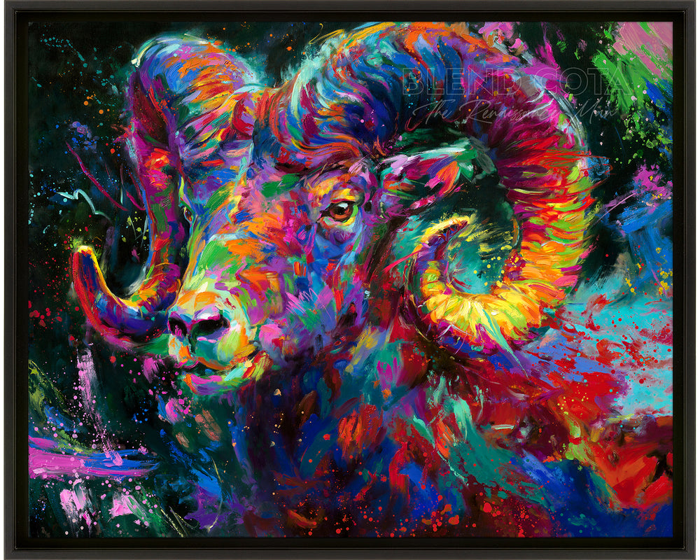
                  
                    The Ram Spirit painted by Blend Cota Limited Edition Art Framed on Canvas from Blend Cota Studios with a thin black frame
                  
                